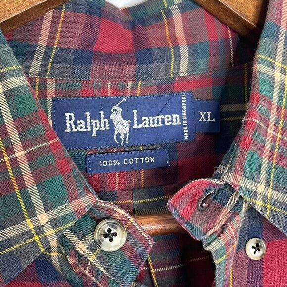 Ralph Lauren Red Checkered Plaid Patterned Button Long Sleeve Size XL Men's - Picture 4 of 6
